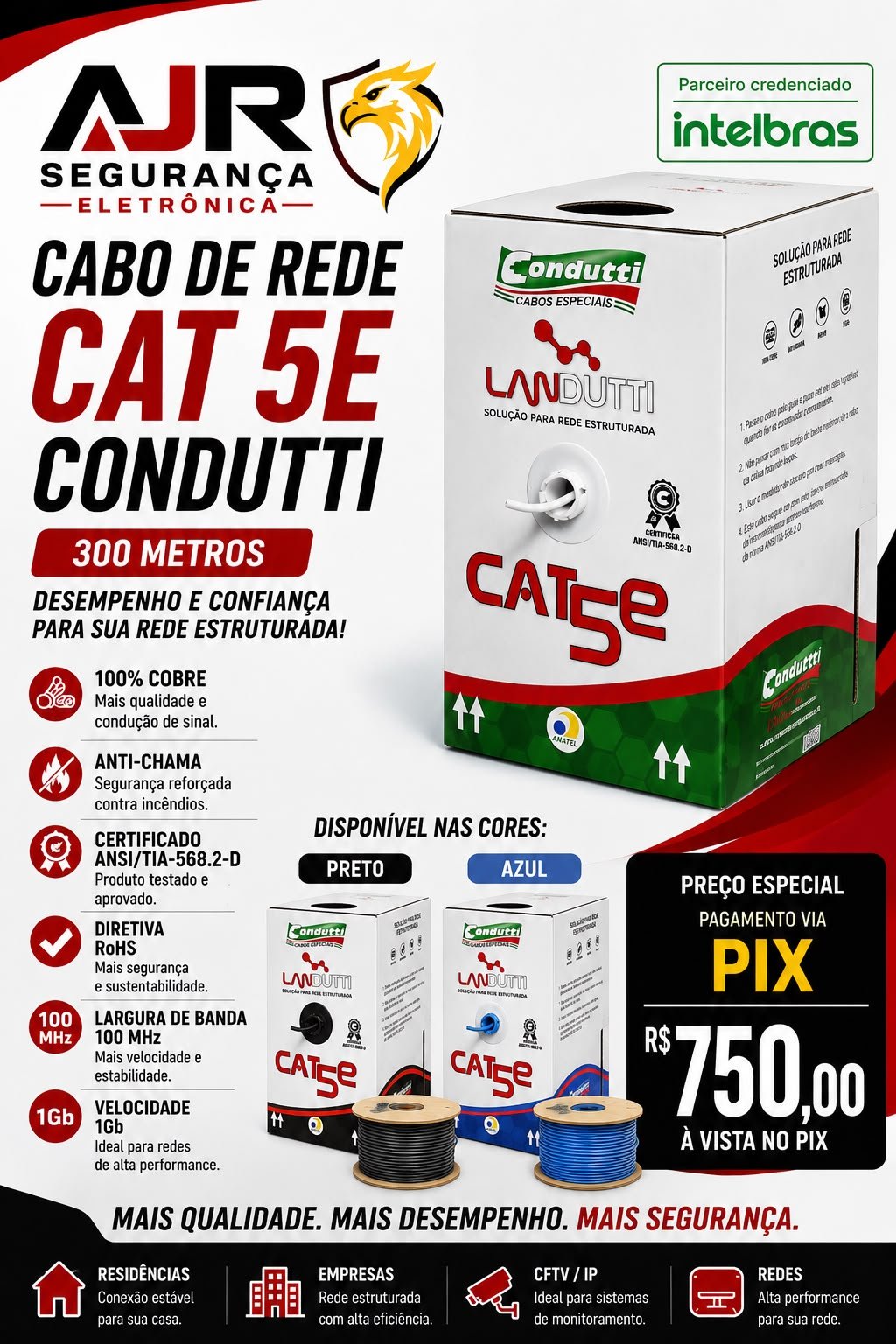 Cabo de rede Condutti CAT5e em caixa de 300 metros