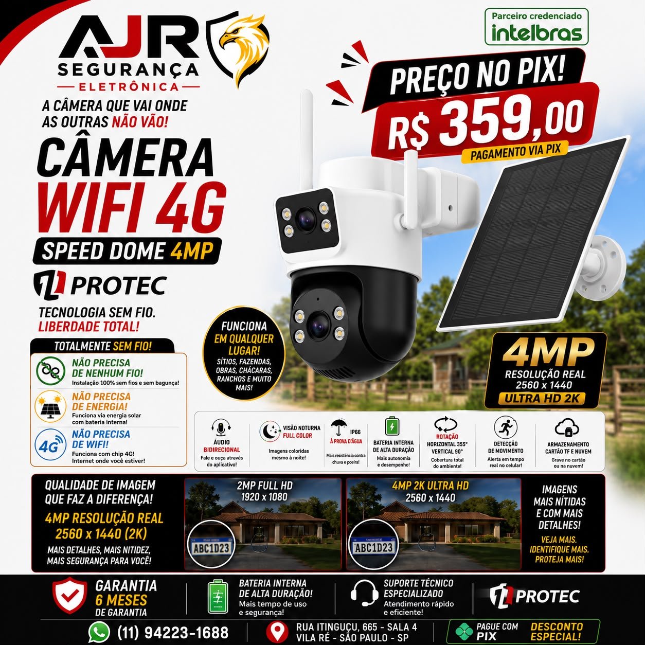 Promoção de câmera Wi-Fi e 4G Speed Dome 4MP por R$ 359,00